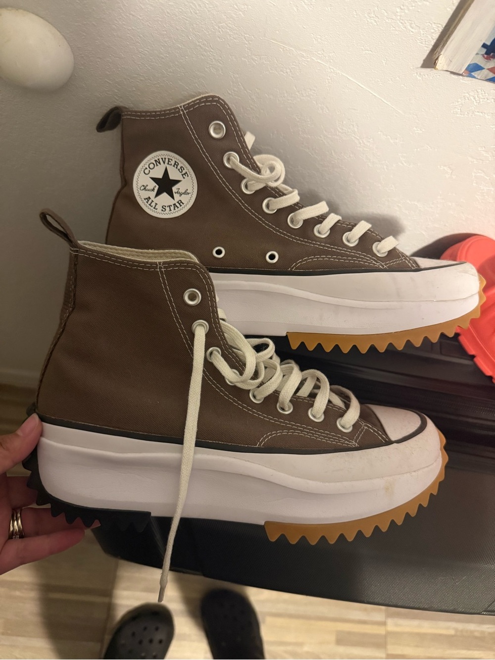 Converse High-Top Platform Sneaker in Brown and White